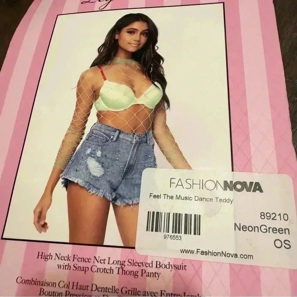 NWT leg avenue lime green fish net bodysuit Y2K goth rave OS - Picture 3 of 4